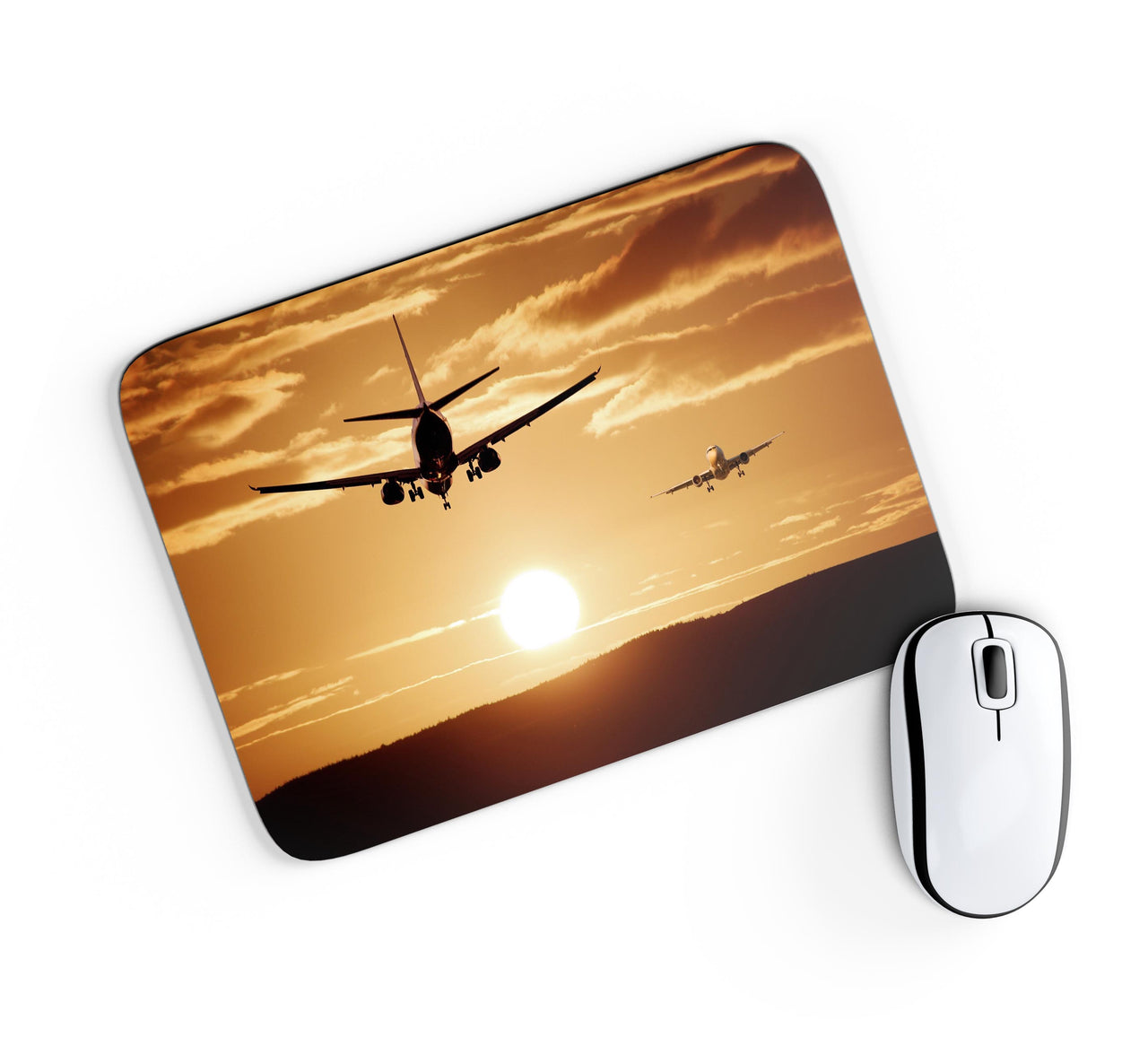 Two Aeroplanes During Sunset Designed Mouse Pads