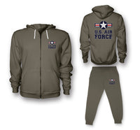 Thumbnail for US Air Force Designed Zipped Hoodies & Sweatpants Set