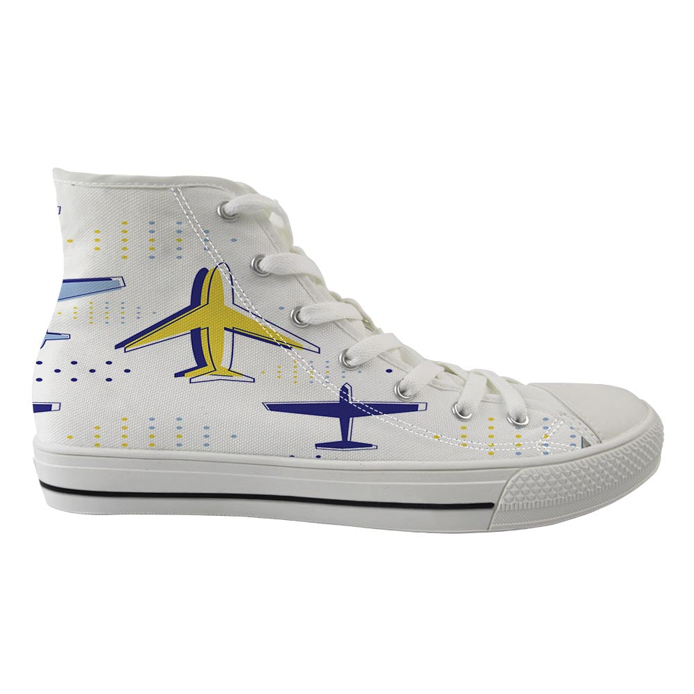 Very Colourful Airplanes Designed Long Canvas Shoes (Men)