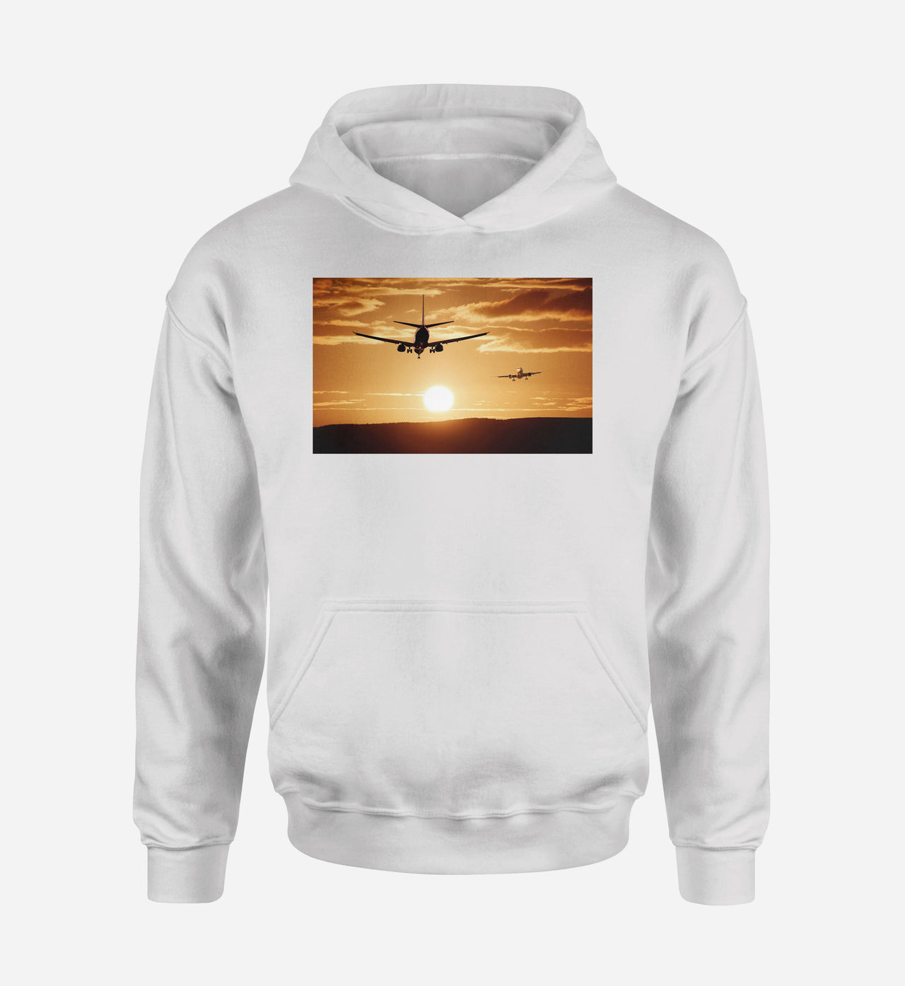 Two Aeroplanes During Sunset Designed Hoodies