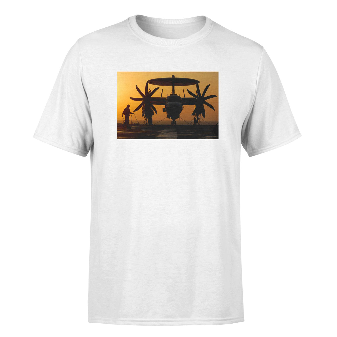 Military Plane at Sunset Designed T-Shirts