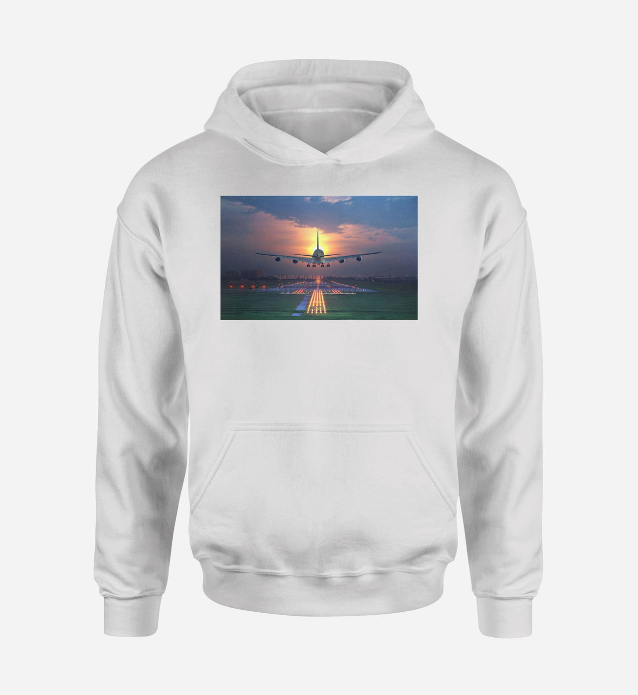 Super Airbus A380 Landing During Sunset Designed Hoodies