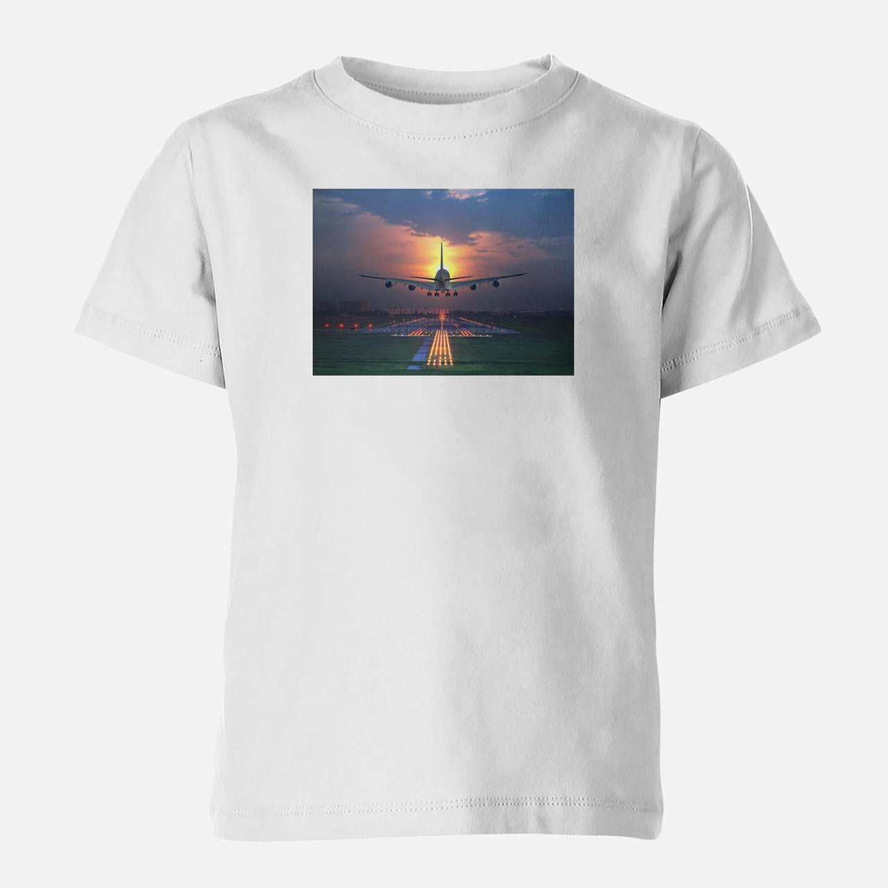 Super Airbus A380 Landing During Sunset Designed Children T-Shirts