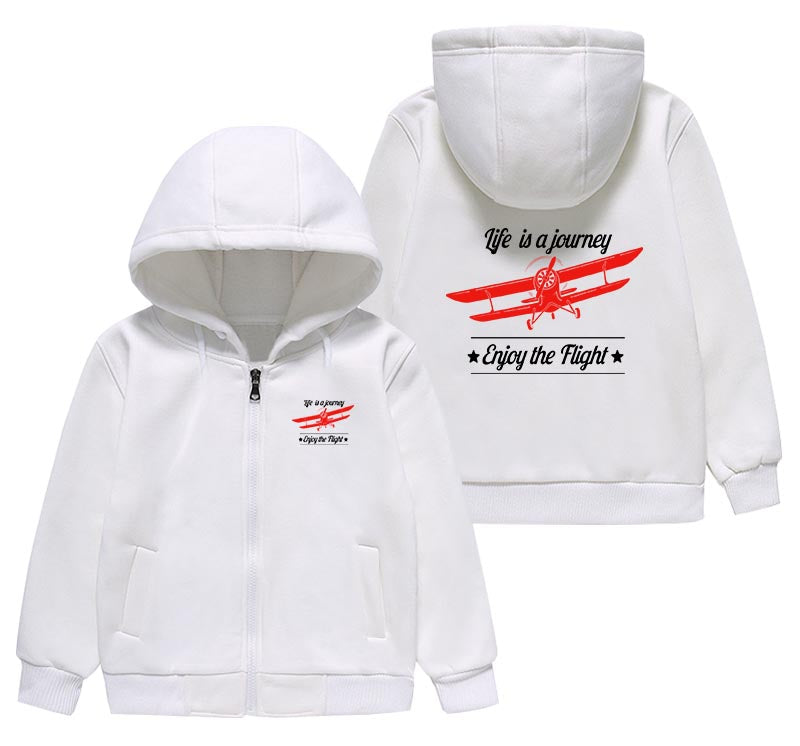 Life is a journey Enjoy the Flight Designed "CHILDREN" Zipped Hoodies