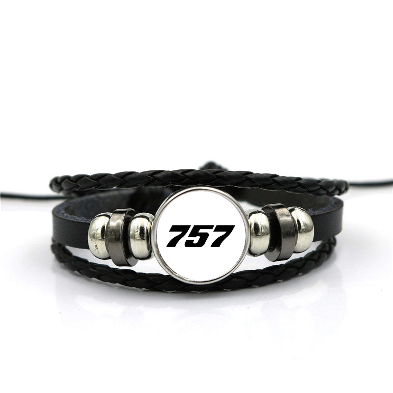 757 Flat Text Designed Leather Bracelets