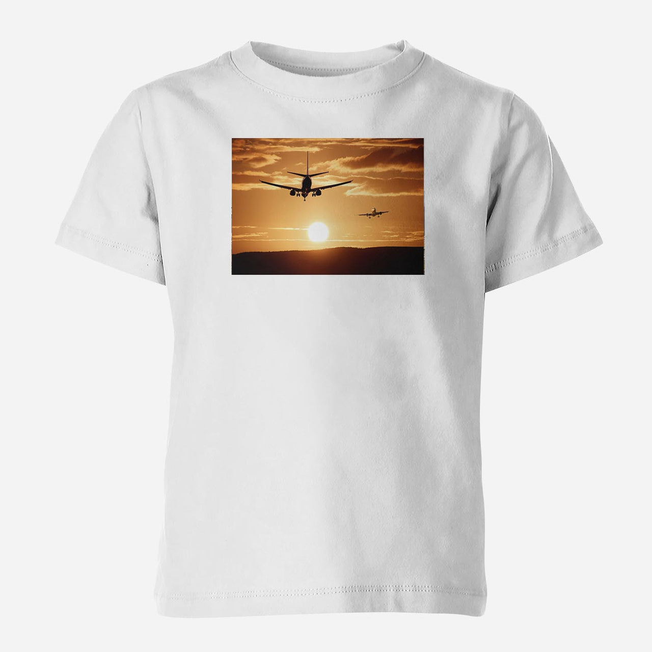 Two Aeroplanes During Sunset Designed Children T-Shirts