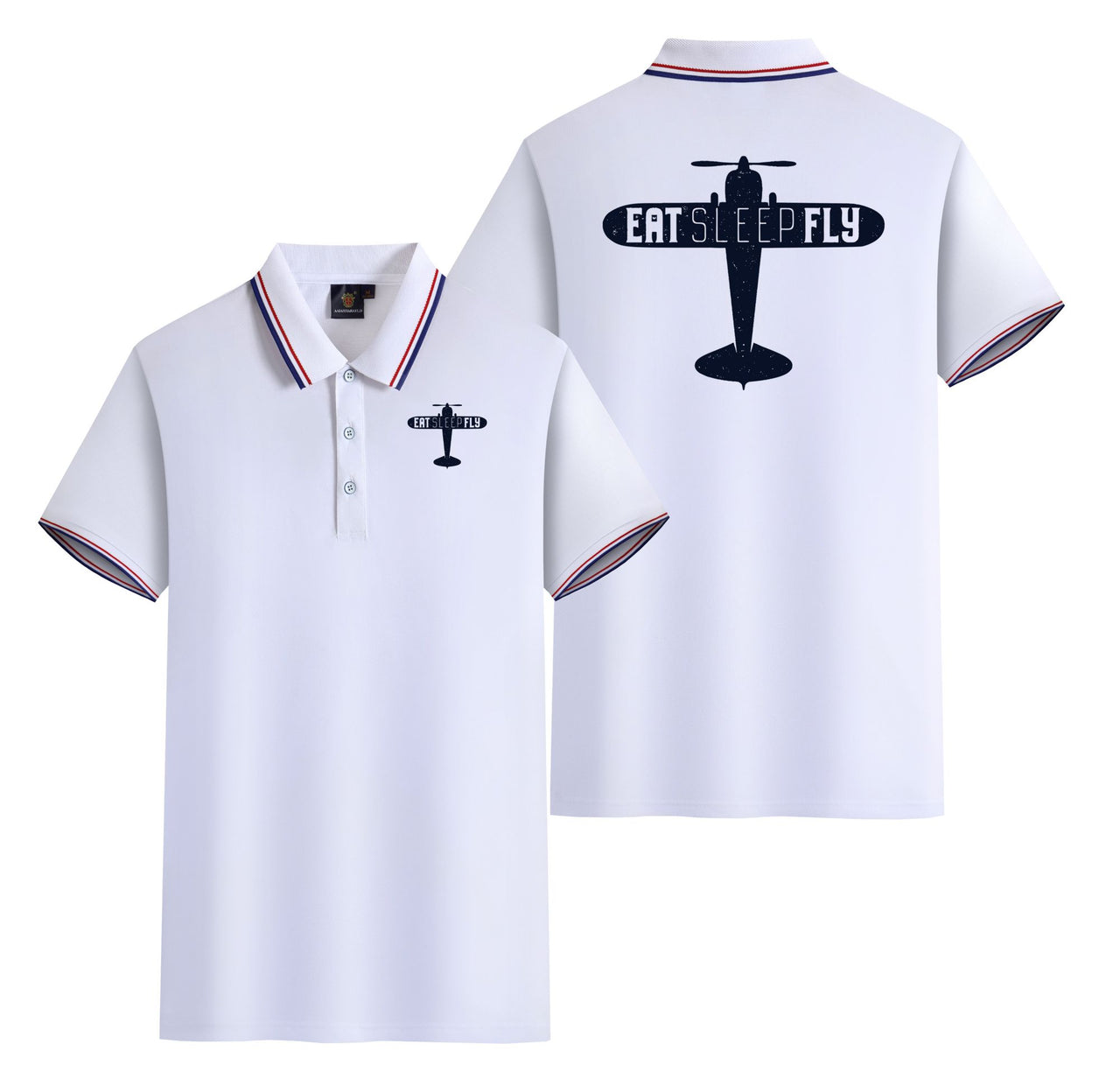 Eat Sleep Fly & Propeller Designed Stylish Polo T-Shirts (Double-Side)