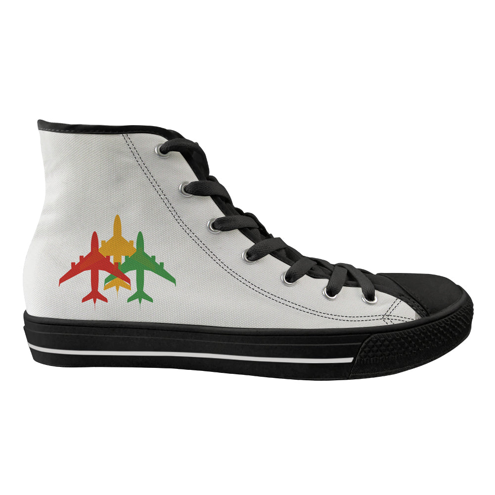 Colourful 3 Airplanes Designed Long Canvas Shoes (Men)