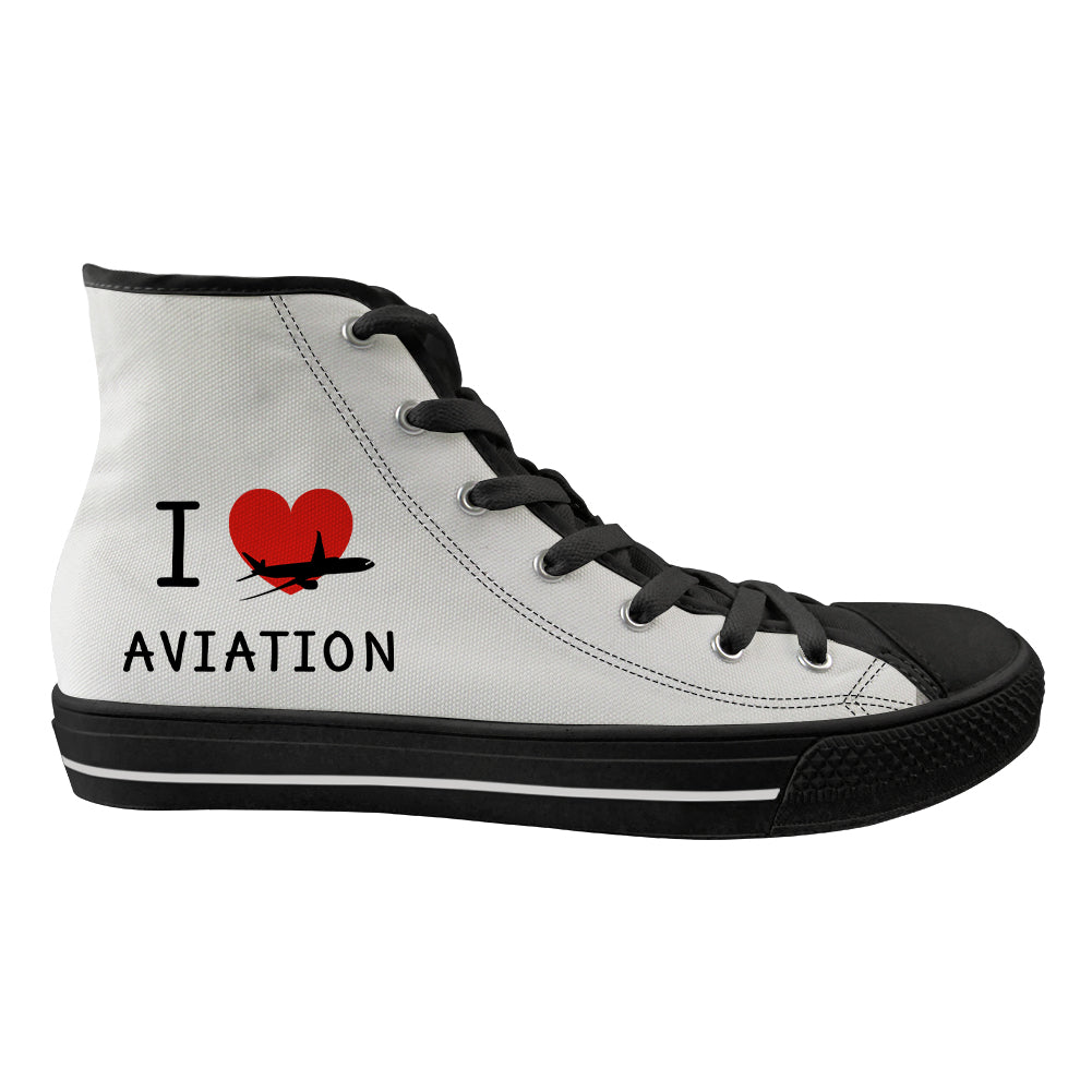 I Love Aviation Designed Long Canvas Shoes (Men)