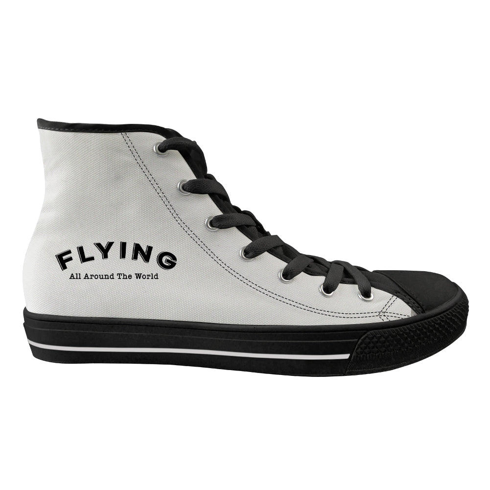 Flying All Around The World Designed Long Canvas Shoes (Men)