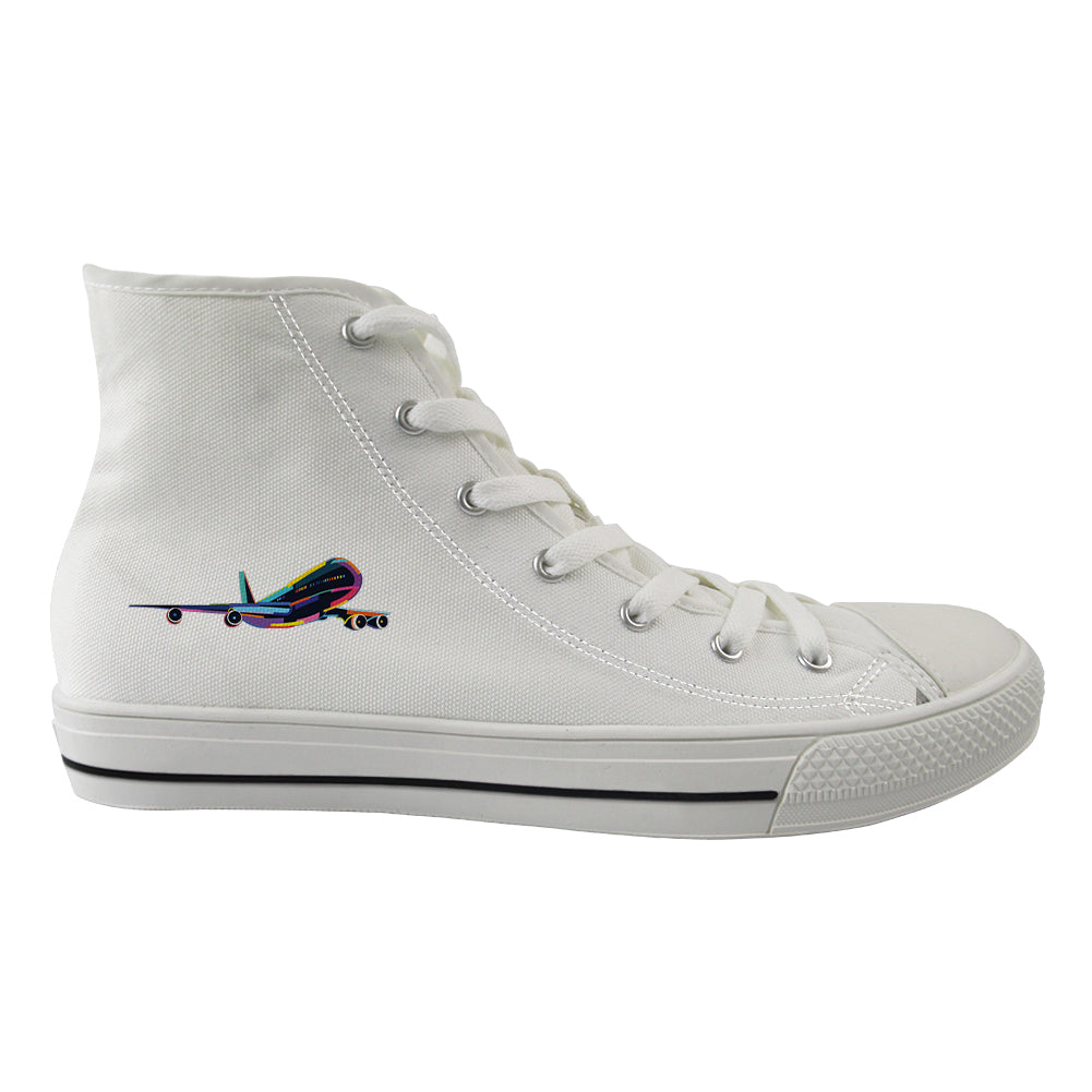 Multicolor Airplane Designed Long Canvas Shoes (Men)