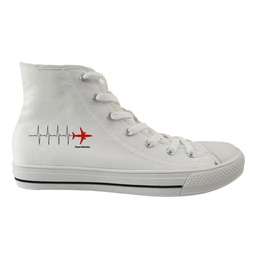 Aviation Heartbeats Designed Long Canvas Shoes (Women)