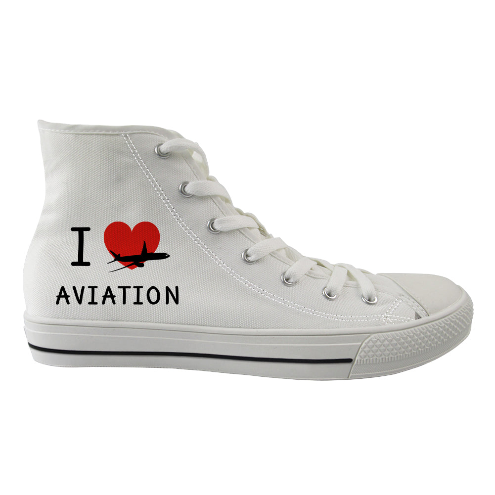 I Love Aviation Designed Long Canvas Shoes (Men)