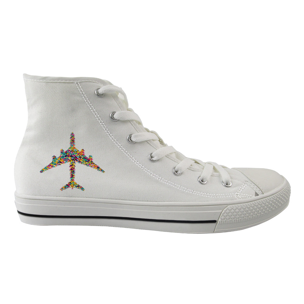 Colourful Airplane Designed Long Canvas Shoes (Women)