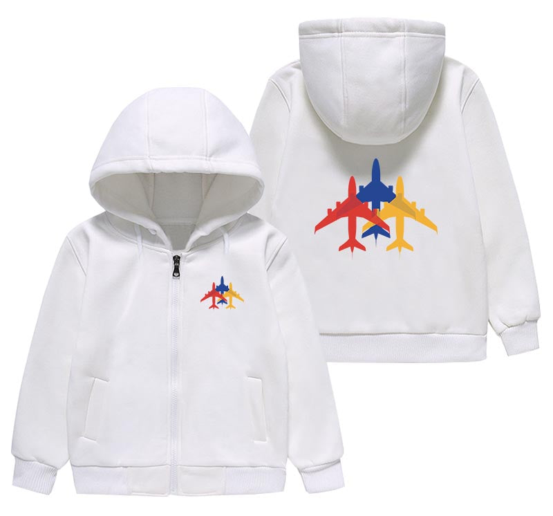 Colourful 3 Airplanes Designed "CHILDREN" Zipped Hoodies