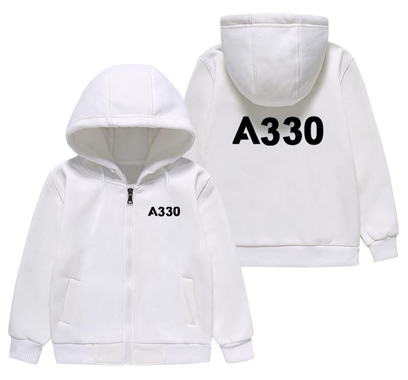 A330 Flat Text Designed "CHILDREN" Zipped Hoodies