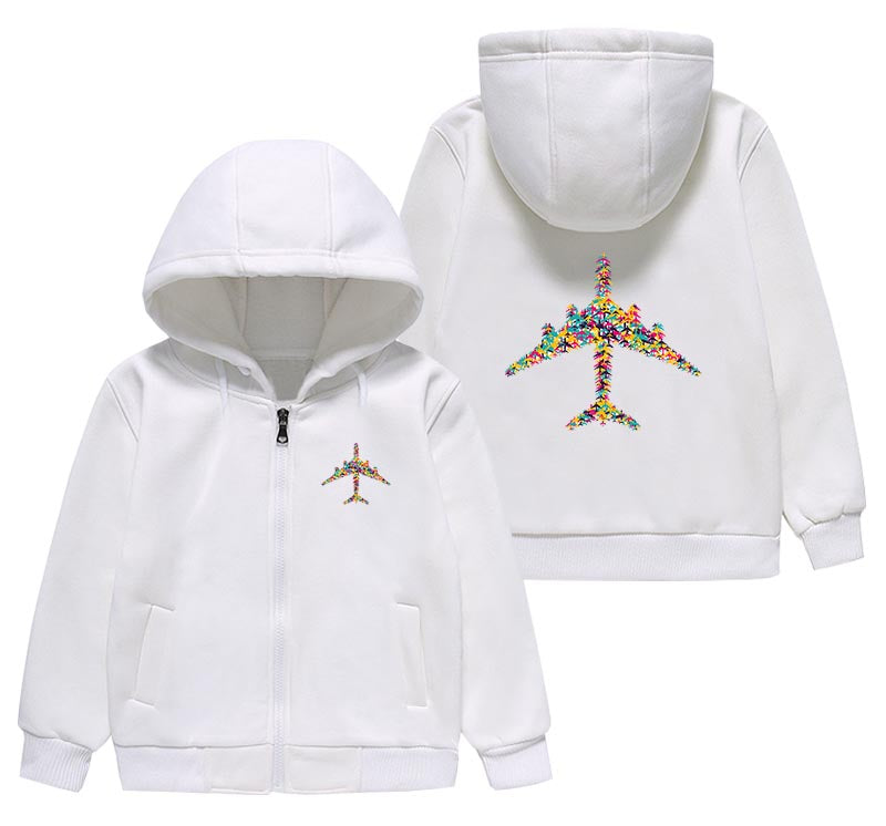 Colourful Airplane Designed "CHILDREN" Zipped Hoodies