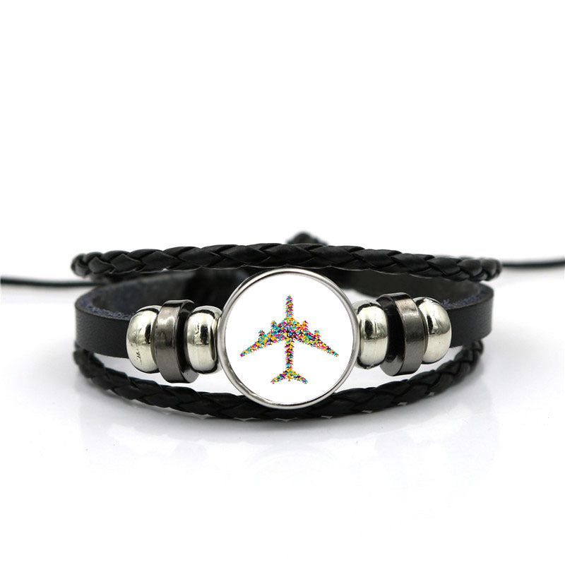 Colourful Airplane Designed Leather Bracelets