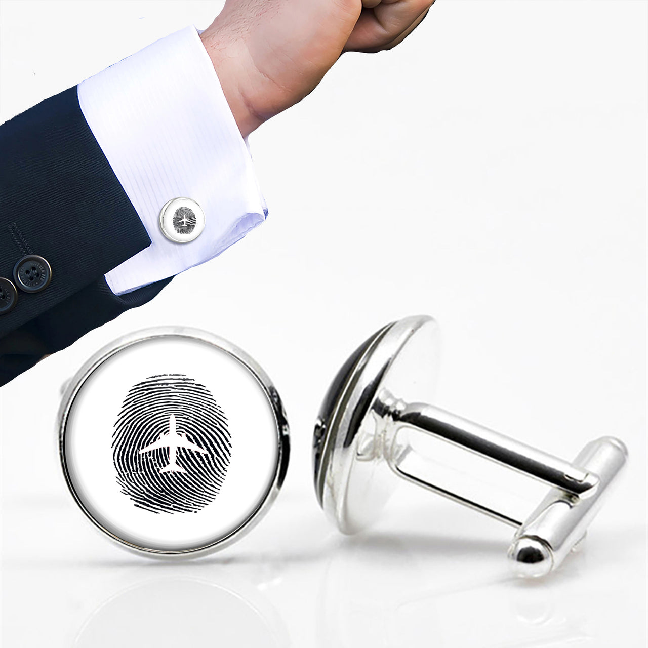 Aviation Finger Print Designed Cuff Links