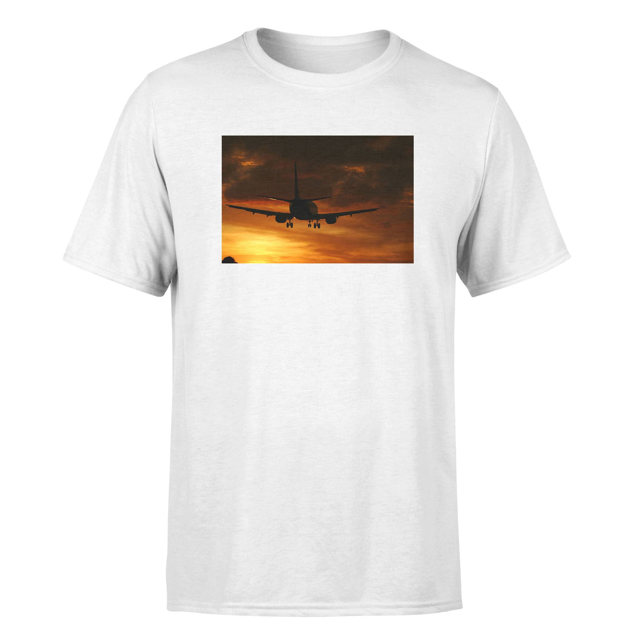 Beautiful Aircraft Landing at Sunset Designed T-Shirts