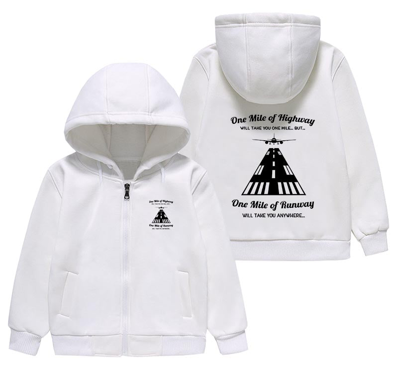 One Mile of Runway Will Take you Anywhere Designed "CHILDREN" Zipped Hoodies