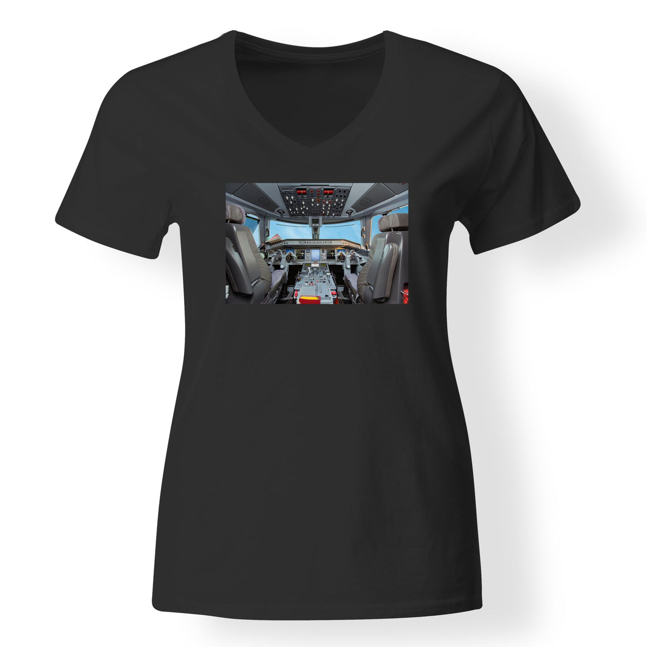 Embraer E190 Cockpit Designed V-Neck T-Shirts