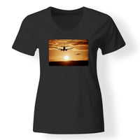 Thumbnail for Two Aeroplanes During Sunset Designed V-Neck T-Shirts