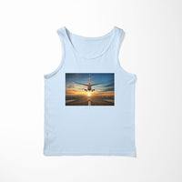 Thumbnail for Airplane over Runway Towards the Sunrise Designed Tank Tops