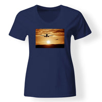 Thumbnail for Two Aeroplanes During Sunset Designed V-Neck T-Shirts