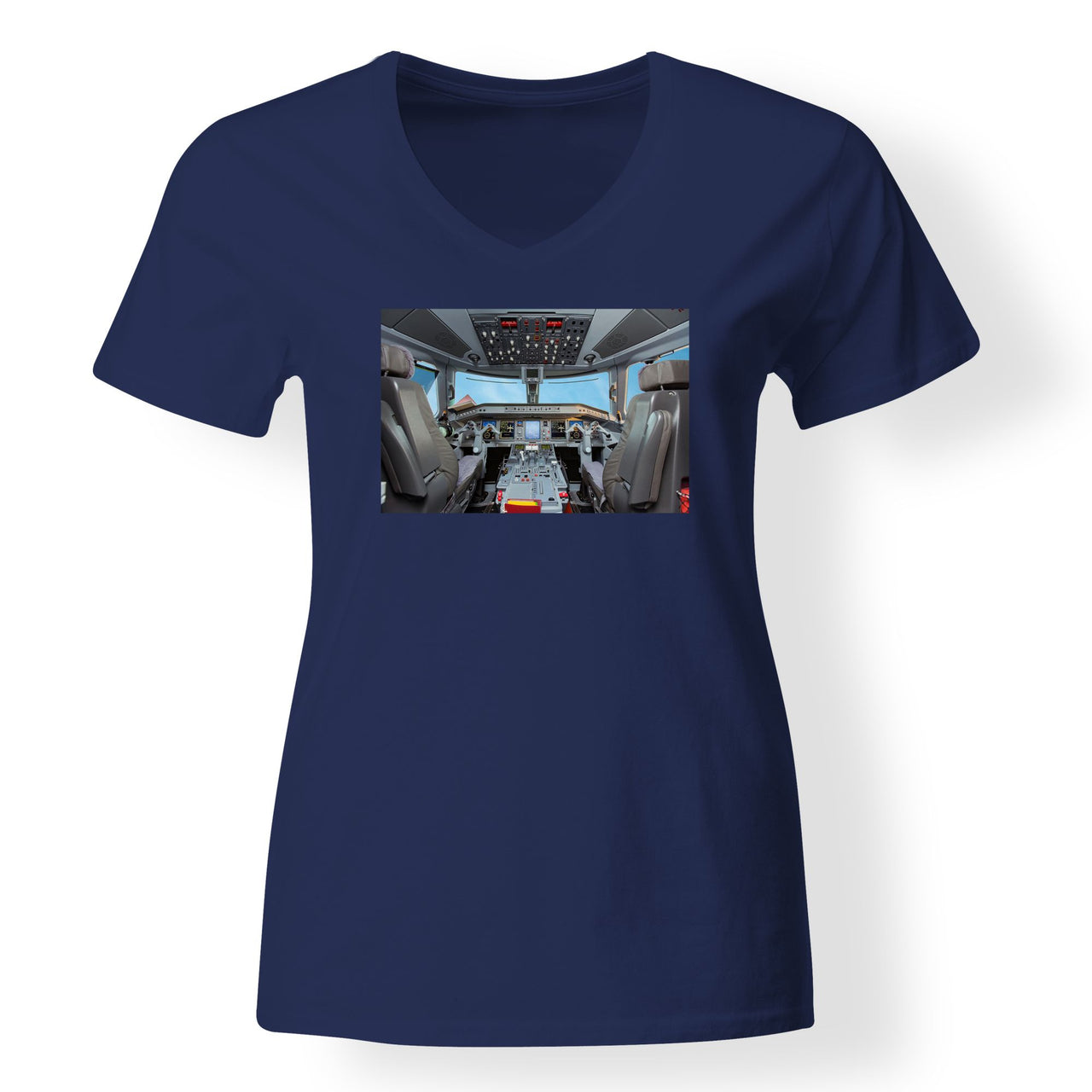 Embraer E190 Cockpit Designed V-Neck T-Shirts