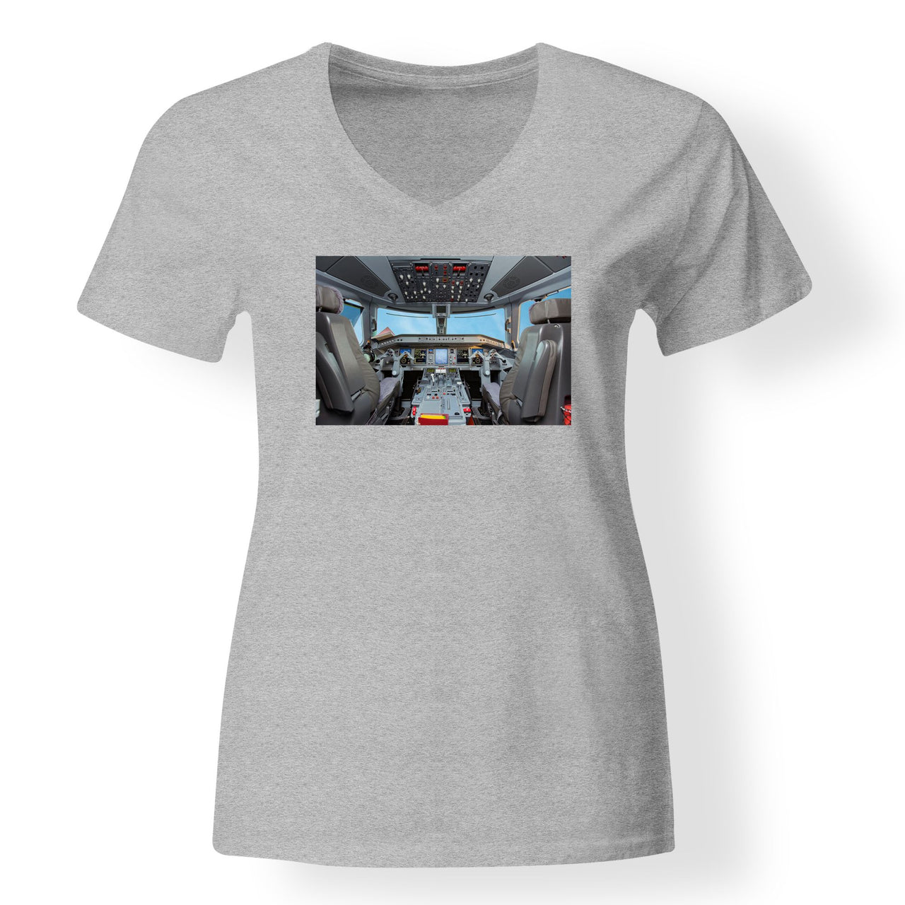 Embraer E190 Cockpit Designed V-Neck T-Shirts