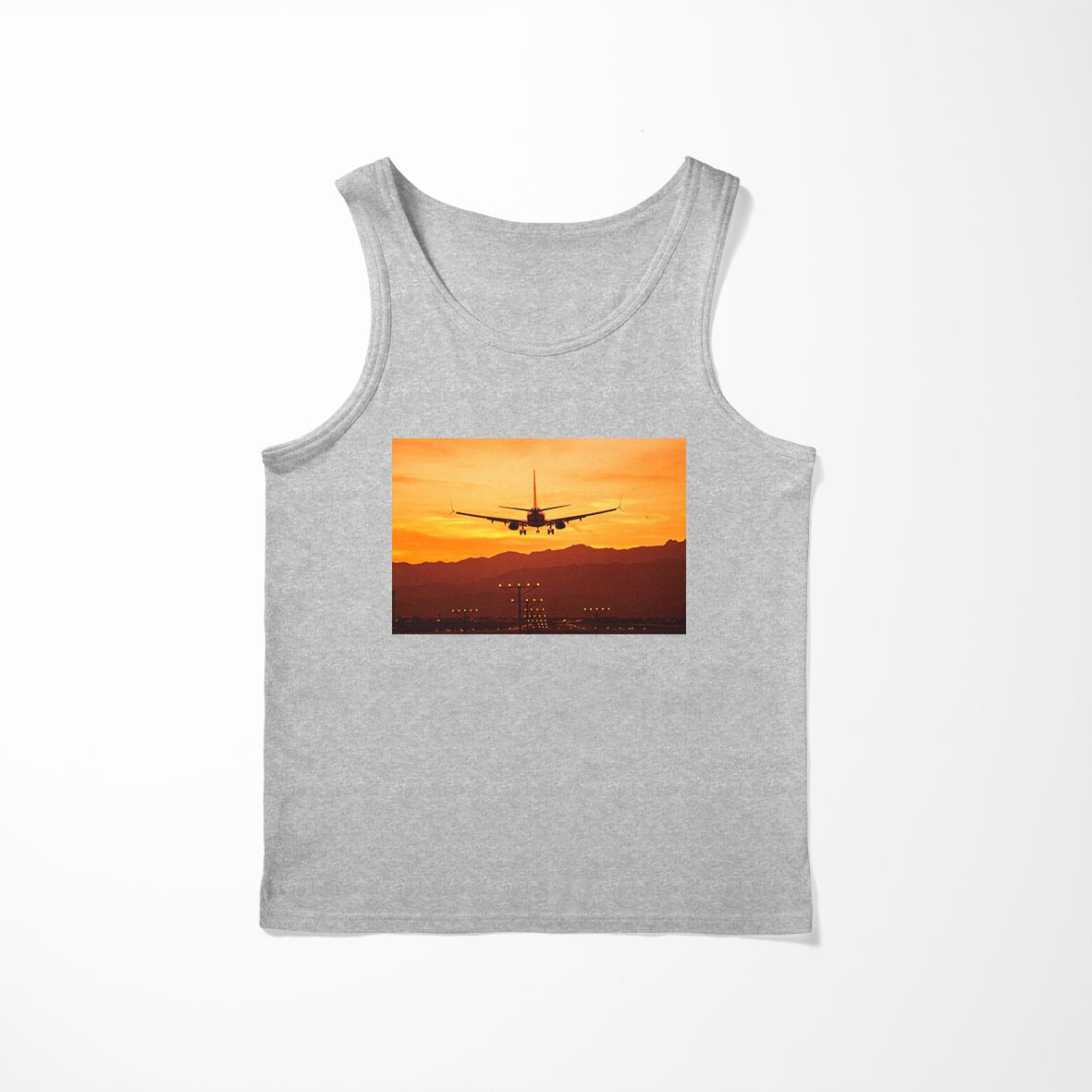 Landing Aircraft During Sunset Designed Tank Tops