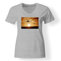 Thumbnail for Two Aeroplanes During Sunset Designed V-Neck T-Shirts