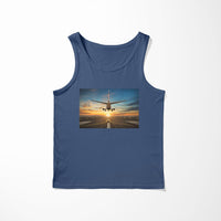 Thumbnail for Airplane over Runway Towards the Sunrise Designed Tank Tops