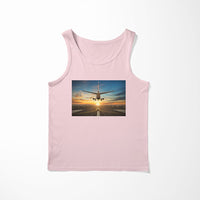 Thumbnail for Airplane over Runway Towards the Sunrise Designed Tank Tops