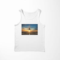 Thumbnail for Airplane over Runway Towards the Sunrise Designed Tank Tops