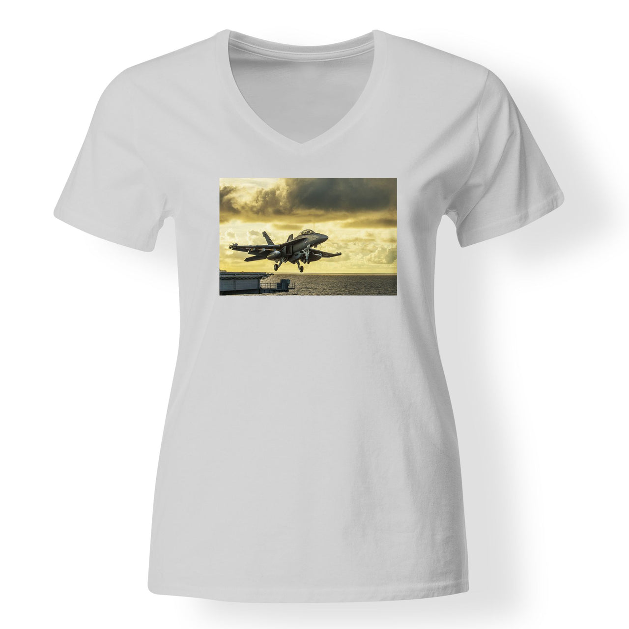 Departing Jet Aircraft Designed V-Neck T-Shirts