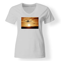 Thumbnail for Two Aeroplanes During Sunset Designed V-Neck T-Shirts