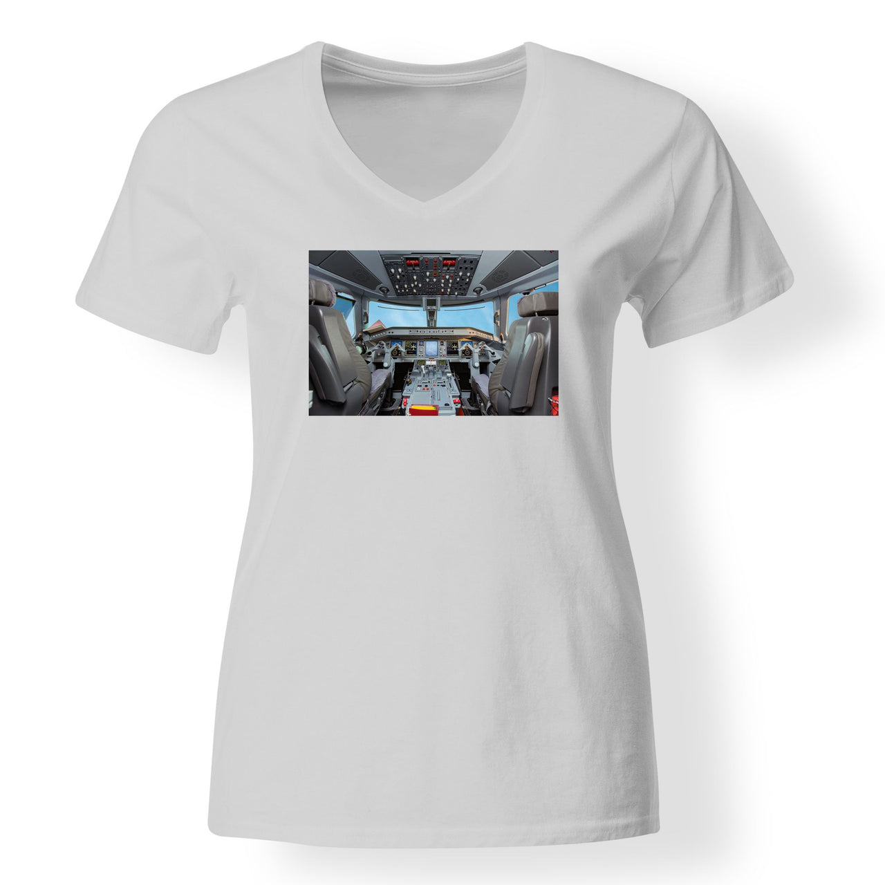 Embraer E190 Cockpit Designed V-Neck T-Shirts