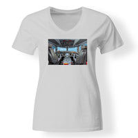 Thumbnail for Embraer E190 Cockpit Designed V-Neck T-Shirts