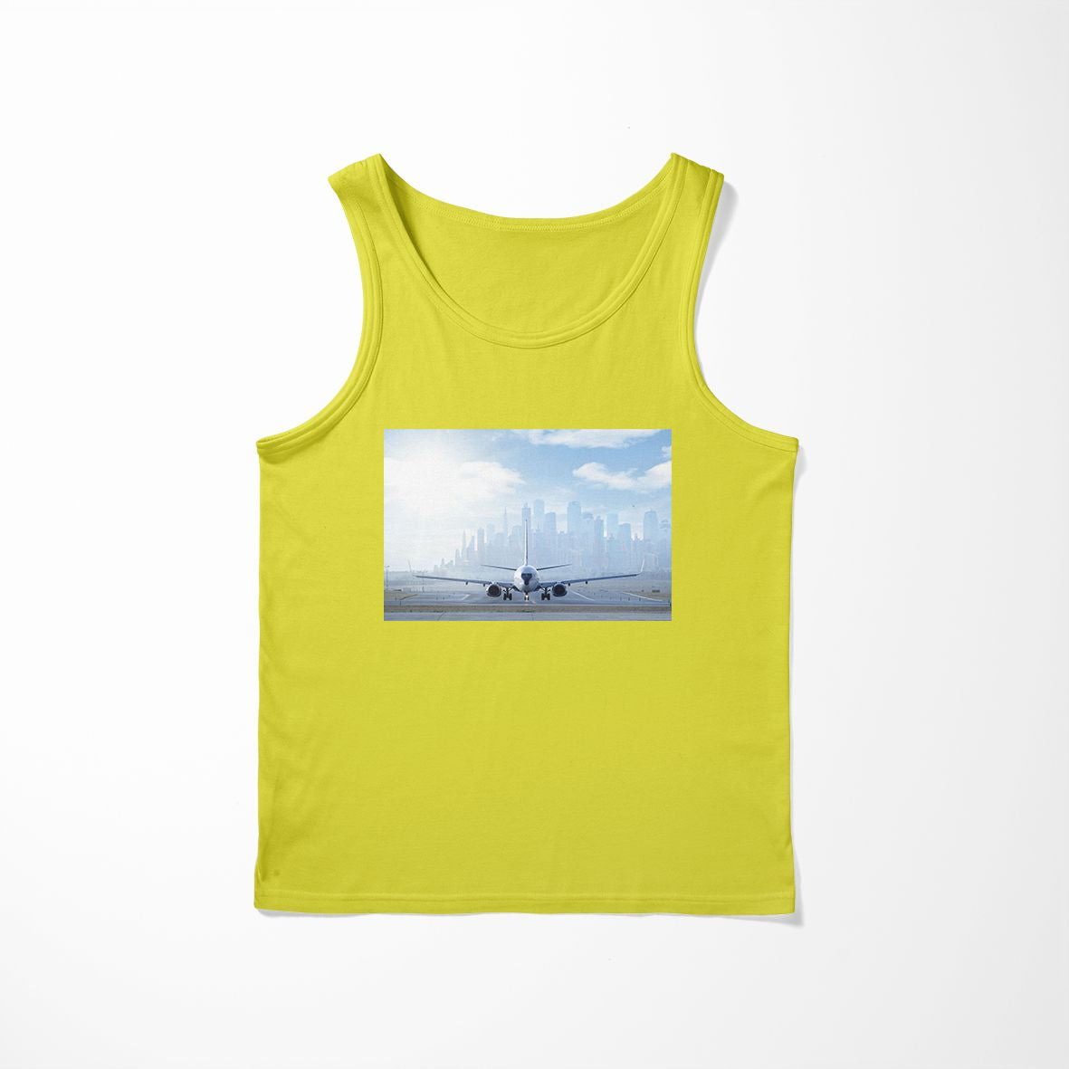 Boeing 737 & City View Behind Designed Tank Tops