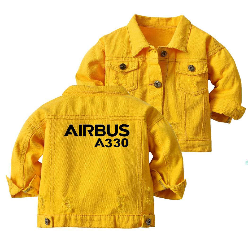 Airbus A330 & Text Designed Children Denim Jackets