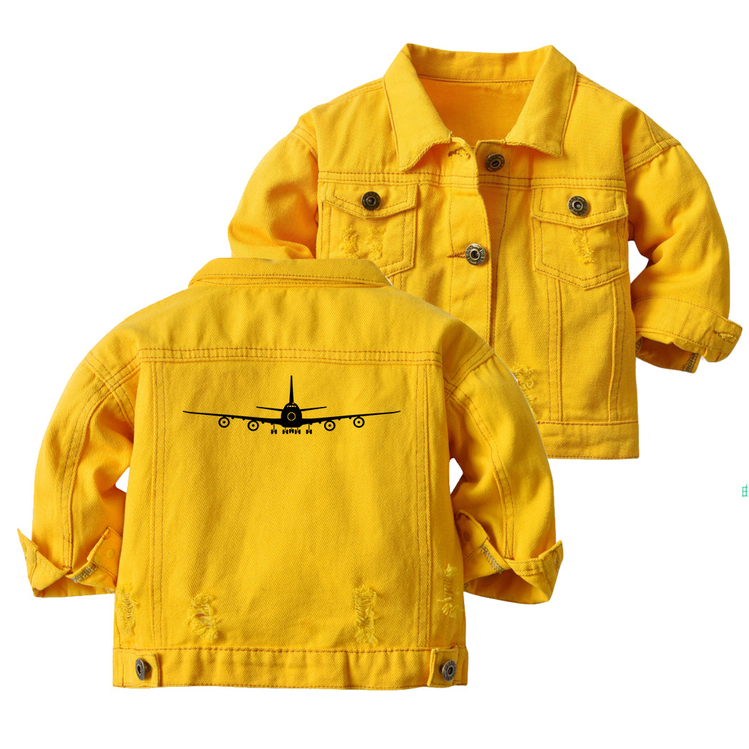 Boeing 747 Silhouette Designed Children Denim Jackets