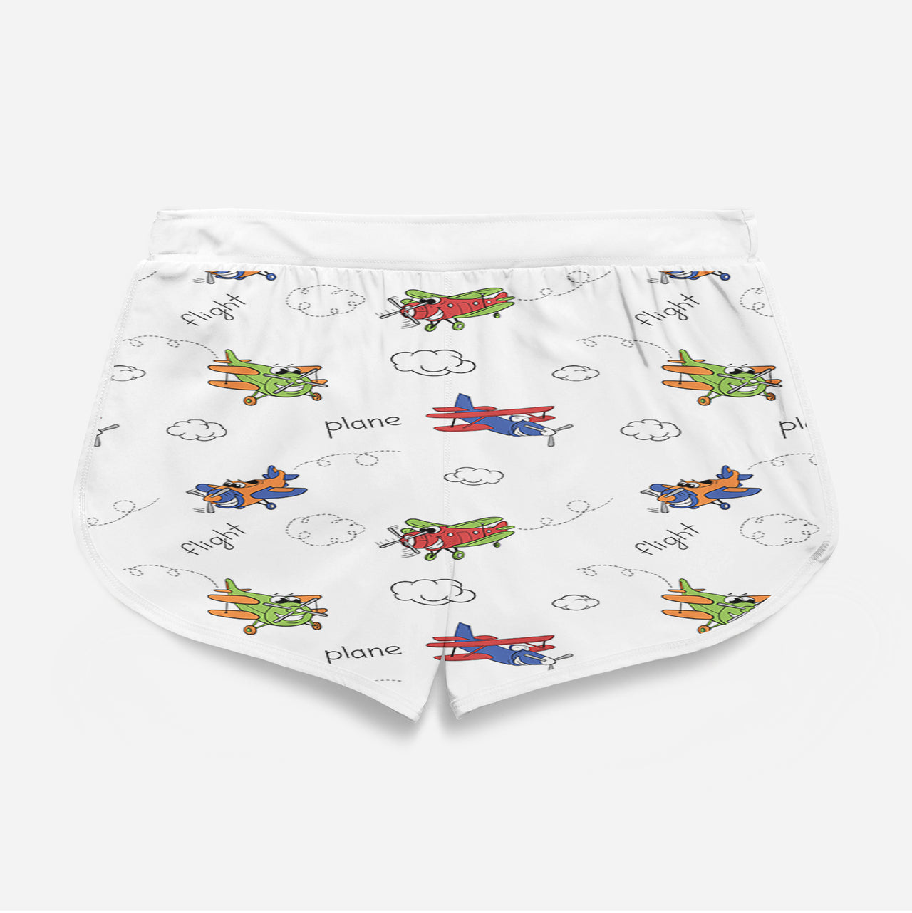 Colorful Cartoon Planes Designed Women Beach Style Shorts