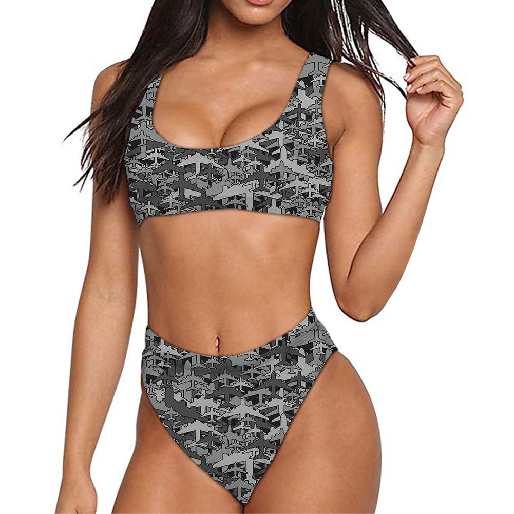 Dark Coloured Airplanes Designed Women Bikini Set Swimsuit