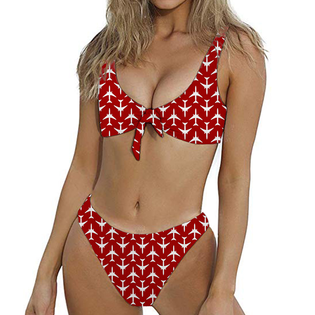 Perfectly Sized Seamless Airplanes Red Designed Women Sexy Bikini Set Swimsuit