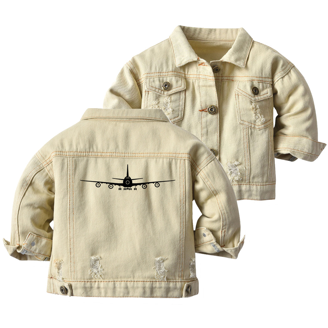 Boeing 747 Silhouette Designed Children Denim Jackets