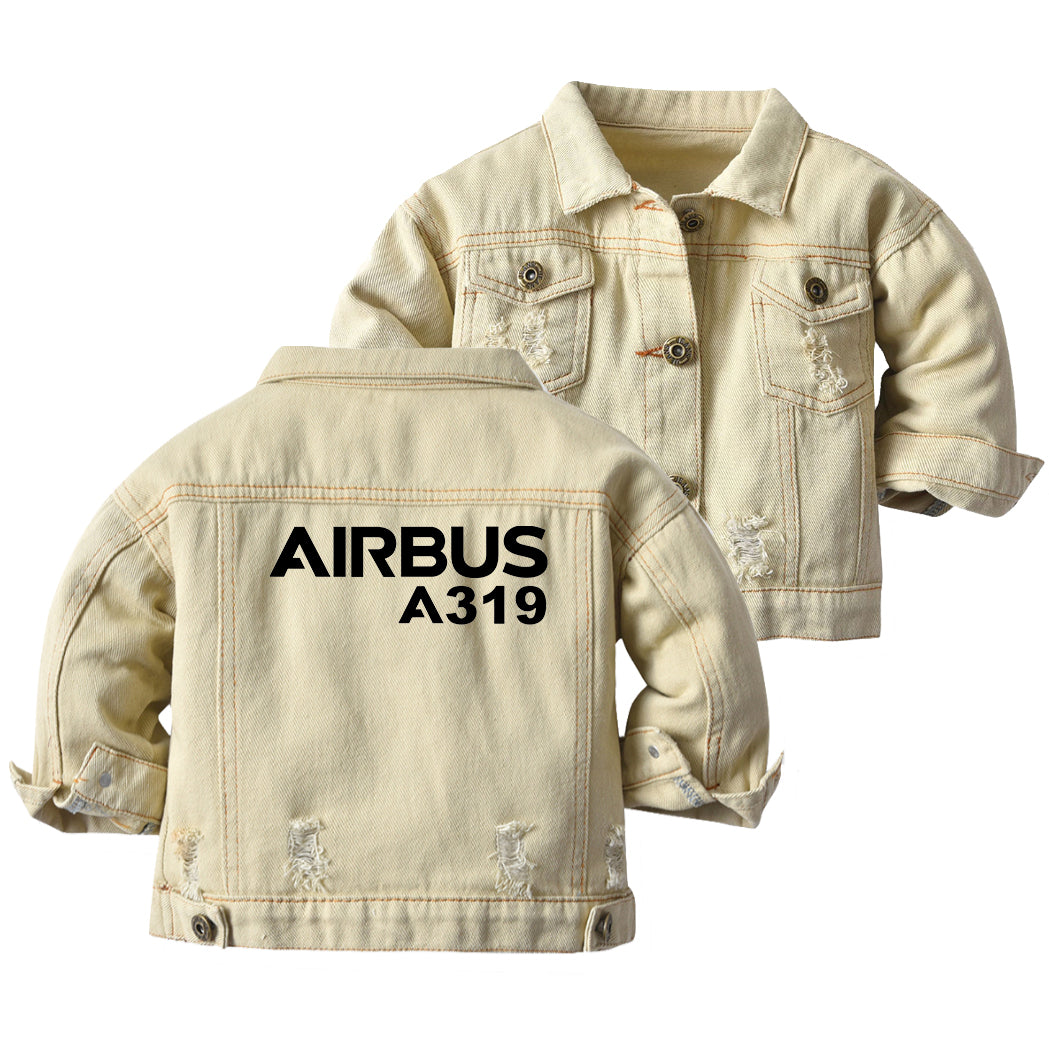 Airbus A319 & Text Designed Children Denim Jackets